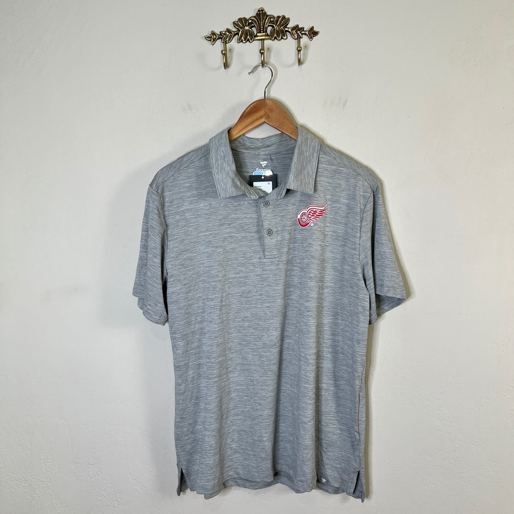 Detroit Red Wings Hockey Mens Size Large Steel Heather Grey Polo Shirt NEW